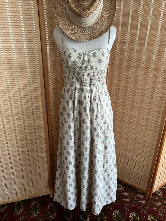 AUREUM Dresses & Skirts - NWT AUREUM Ivory Floral Smoked Bustier Midi Dress Cottagecore Sundress with Pock